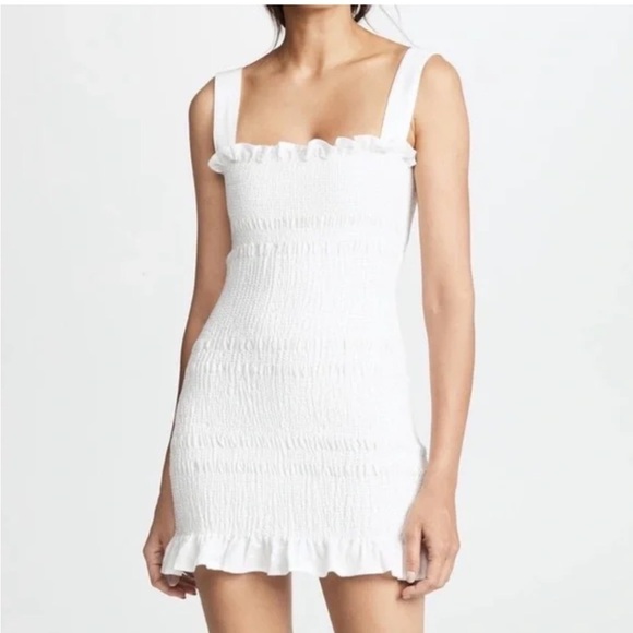 Sadie & Sage White Smocked Swiss Dot Mini Dress - Picture 1 of 14